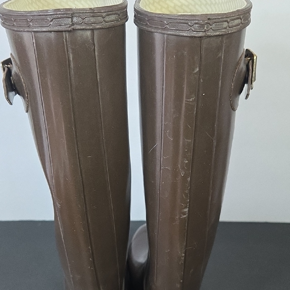 Hunter Size 8 Gloss Dark Brown Tall Rubber Rain Boots - Picture 9 of 16